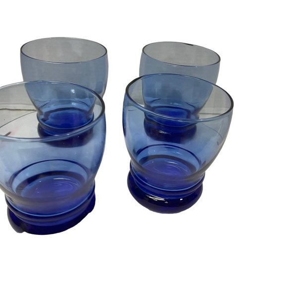 Vintage COBALT BLUE Tumbler Pedestal Bottom Set of 4 Glasses Beverages 4.25" H - Picture 6 of 8